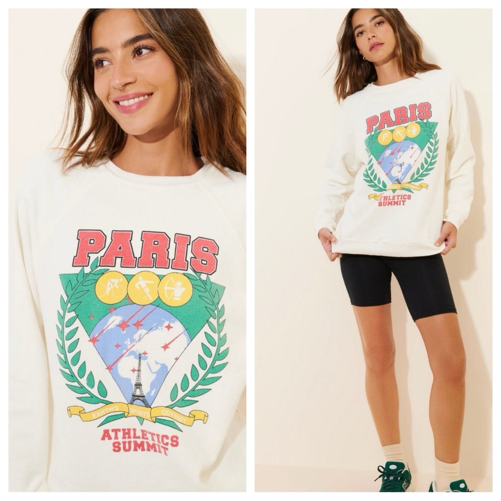 Original Retro Brand Paris Athletics Summit Graphic Sweatshirt in Ivory, Medium